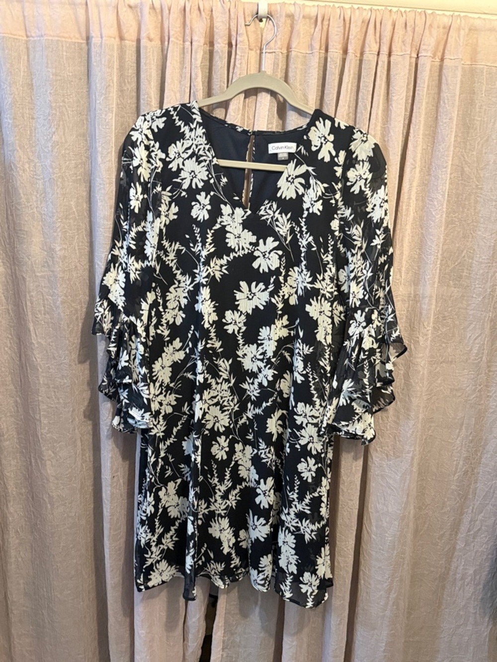 Calvin Klein Black and White Floral Midi Dress